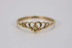 14k Yellow Gold White CZ Solitaire Heart Promise Ring Size 7.5