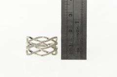 10K White Gold Diamond Encrusted Wavy Layered Band Ring