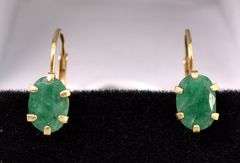 Beautiful Emerald Earrings In 14K Yellow Gold