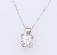 Elegant White Gold Princess Cut Diamond Pendant on Chain