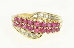 14K Yellow Gold Natural Ruby Diamond Band Statement Ring