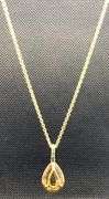 LUXURIOUS YELLOW SILVER CITRINE TEAR DROP NECKLACE WITH DIAMONDS