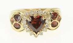 14K Yellow Gold Heart Garnet Diamond Halo Valentine Love Ring