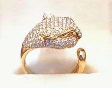WOMEN'S 14K PAVE DIAMOND PANTHER RING WITH 1.15 CT OF NATURAL DIAMOND AND 2 EMERALDS 0.04CT