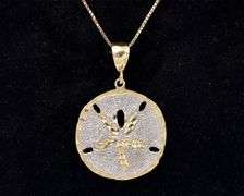 Beautiful Sand Dollar Pendant Necklace In Two-Tone 14K Gold