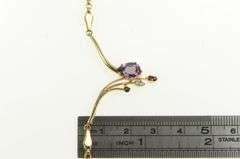 14K Yellow Gold Syn. Alexandrite Diamond Chevron Rolo Chain Necklace