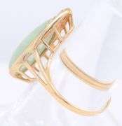 Fantastic Yellow Gold Pear Green Jade and Diamond accent Ring