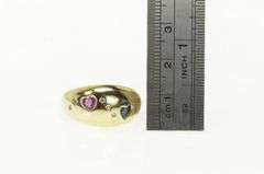 14K Yellow Gold Ruby Sapphire Heart Diamond Domed Statement Ring
