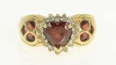 14K Yellow Gold Sweet Heart Garnet Diamond Halo Valentine Ring