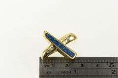 14K Yellow Gold Diamond Syn. Black Opal Inlay X Criss Cross Pendant