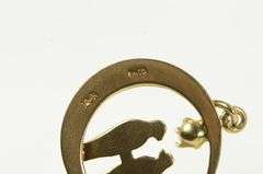 14K Yellow Gold Crescent Moon Love Bird Opal Ornate Pendant