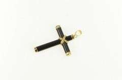 14K Yellow Gold Black Onyx Carved Cross Christian Faith Pendant
