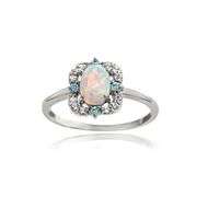 Created Opal with Blue & White Topaz Ring in Sterling Silver