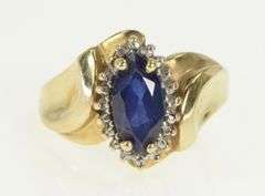 10K Yellow Gold Marquise Syn. Sapphire Diamond Accent Ring