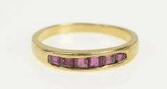 14K Yellow Gold Princess Natural Ruby Ornate Wedding Band Ring