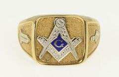 10K Yellow Gold Art Deco Men's Compass Square Masonic Ring