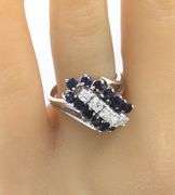 Favorite White Gold Blue Sapphire and Diamond Waterfall Ring