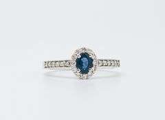 14kt Solid White Gold, Blue Sapphire, & Diamond Ring