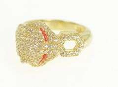 14K Yellow Gold Pave Leopard Jaguar Enamel Eyed CZ Ring