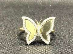 CUTE 14K MATTE  GOLD BUTTERFLY DIAMOND RING
