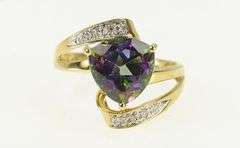 10K Yellow Gold Trillion Mystic Topaz Diamond Statement Ring