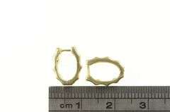 10K Yellow Gold Retro Oval Diamond Squared Huggies Hoop Earrings
