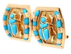 Turquoise Accent Scarab Earrings in 18K