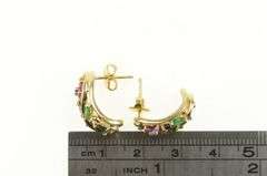 10K Yellow Gold Ruby Diamond Sapphire Flower Curved Earrings