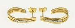 14K Yellow Gold Ornate Diamond Oval Semi Hoop Vintage Earrings