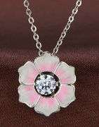 Solid sterling silver with Pink and white Enamel Dancing Stone pendant