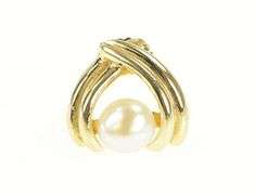 14K Yellow Gold 5.3mm Pearl Vintage Chevron Single Stud Earring