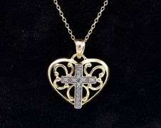 Vermeil Heart With Cross Pendant Necklace In Sterling Silver