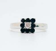 14kt Solid White Gold, Blue Sapphire, & Diamond Cocktail Ring