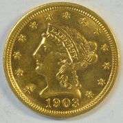 Super Choice BU 1903 US $2.50 Liberty Gold Piece. Full strike