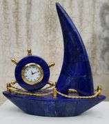 Beautiful Natural 4535 Ct Blue Lapis Lazuli Sail Boat Clock