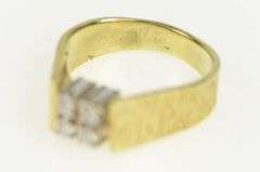 14K Yellow Gold 1960's Squared Diamond Cluster Textured Ring