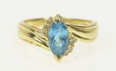 14K Yellow Gold Marquise Blue Topaz Diamond Cluster Accent Ring