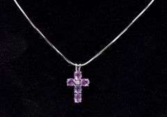 Purple Amethyst Cross Pendant Necklace In Sterling Silver