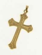 14K Yellow Gold Ornate Cross Scroll Design Faith Symbol Pendant