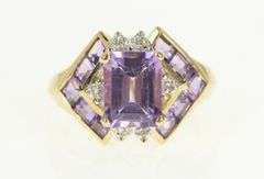 14K Yellow Gold Emerald Cut Amethyst Diamond Accent Ring