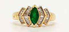 18kt Solid Yellow Gold, Emerald, and Diamond Ring