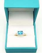 18KT GOLD PLATED BLUE TOPAZ & DIAMOND COCKTAIL RING