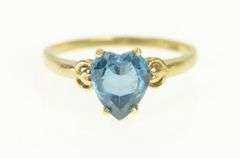 14K Yellow Gold Heart Blue Topaz Victorian Love Symbol Classic Ring