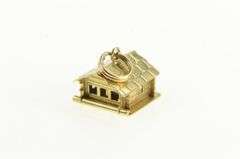 14K Yellow Gold 3D Articulated Log Cabin Home Cauldron Charm/Pendant