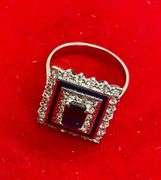 LADIES 18K WHITE GOLD RING WITH BLUE AND WHITE SAPPHIRES