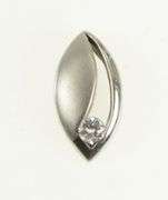 14K White Gold Satin Finish Geometric CZ Vintage Navette Charm/Pendant