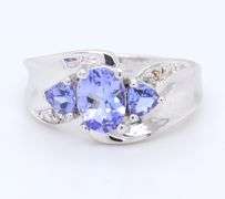 Powerful White Gold 1ctw Tanzanite and Diamond Bypass Ring