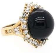Black Onyx and 1.00ctw Baguette and Round Diamond Frame Ring in 18K