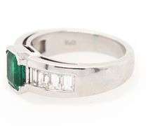 1.55ct Emerald and 0.90ctw Baguette Diamond Ring in Platinum