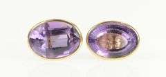 14K Yellow Gold Victorian Inspired Oval Amethyst Vintage Stud Earrings